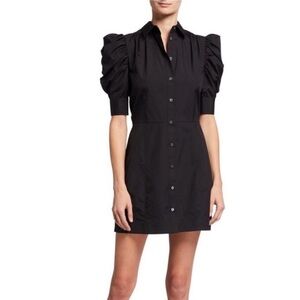 Frame Gillian Ruched Short-Sleeve Bodycon Shirtdress size XS black